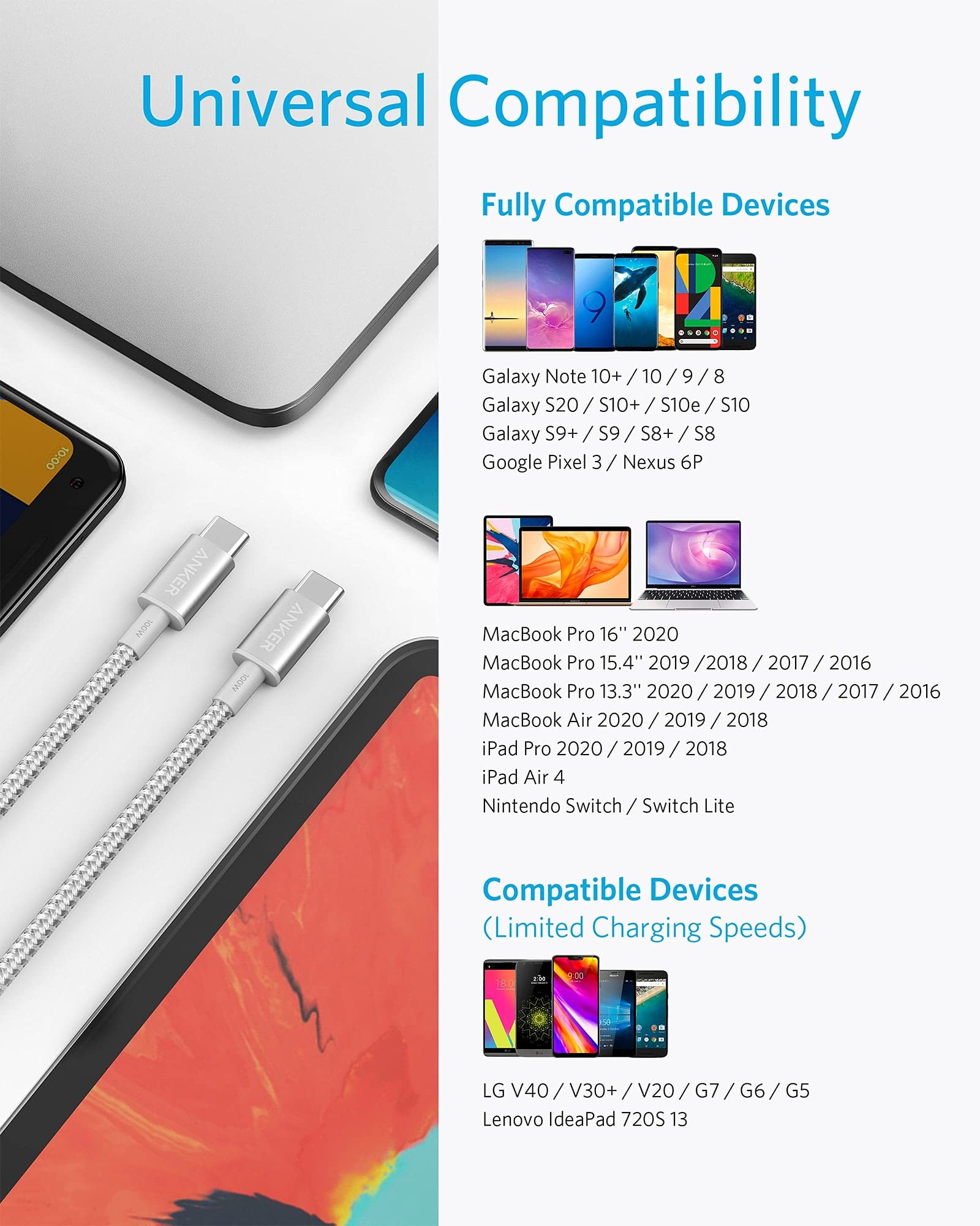 cable with USB-C connector for universal compatibility