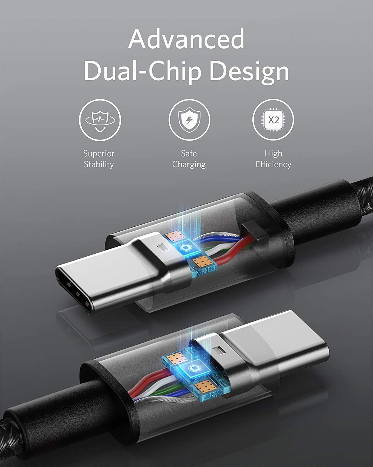 USB-C cable with dual-chip safe charging design