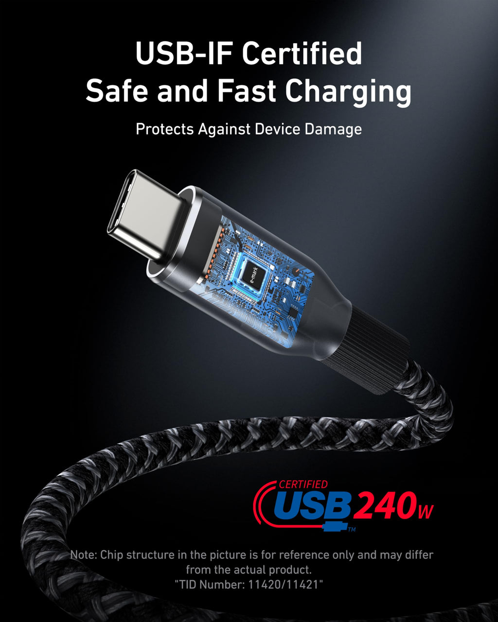 cable with USB-IF certification for safe fast charging.