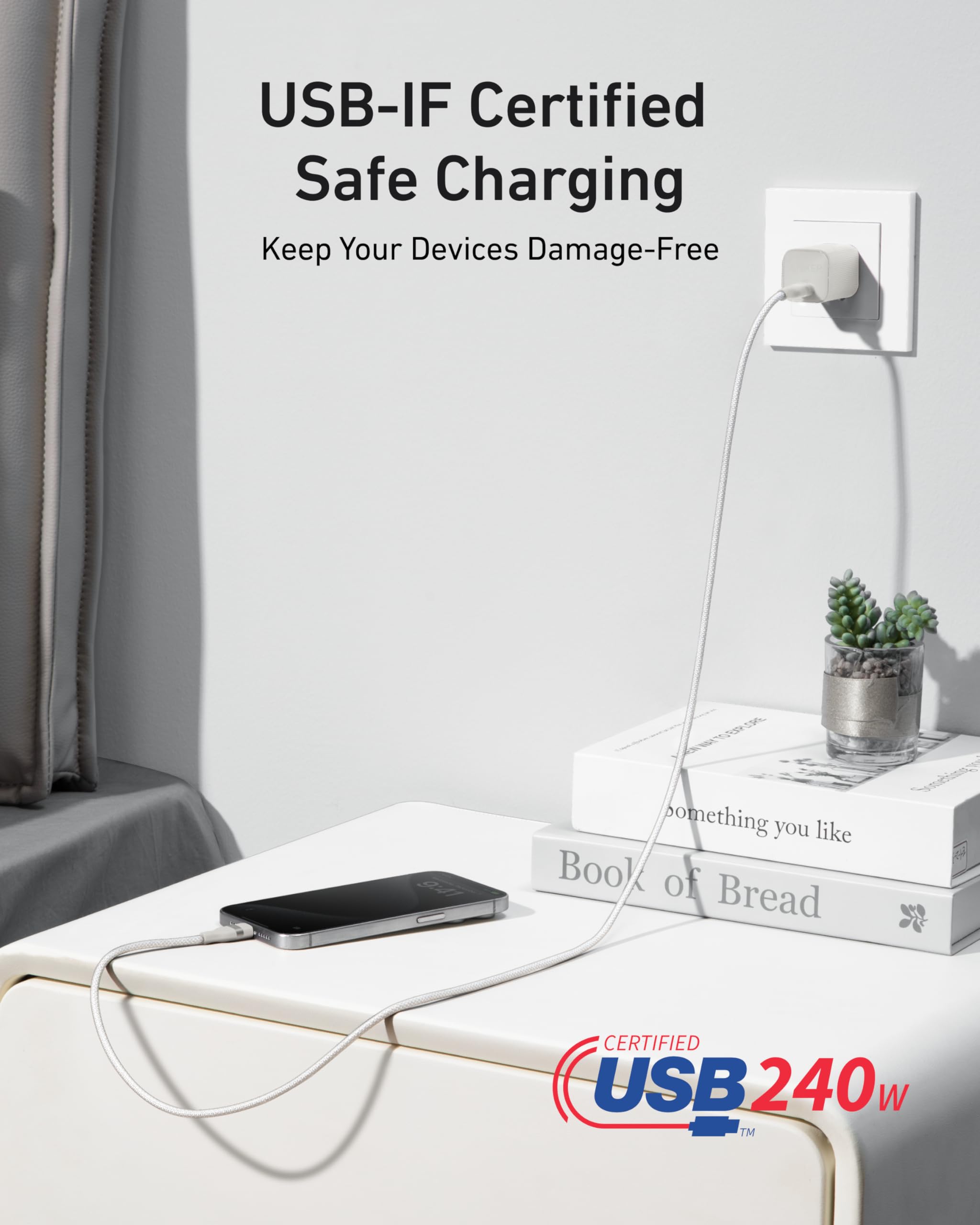USB-C to USB-C Cable (3 ft / 6 ft, 240W, Upcycled-Braided)