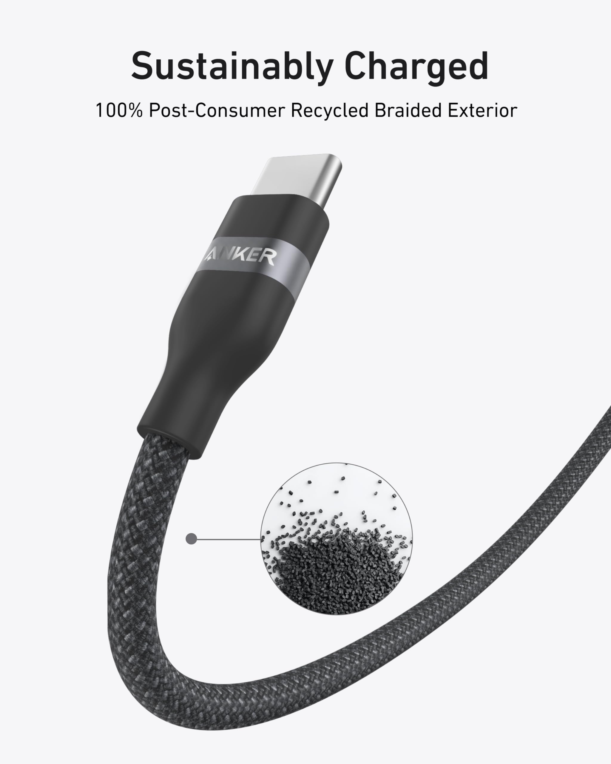 cable with braided exterior for sustainability and recycled materials