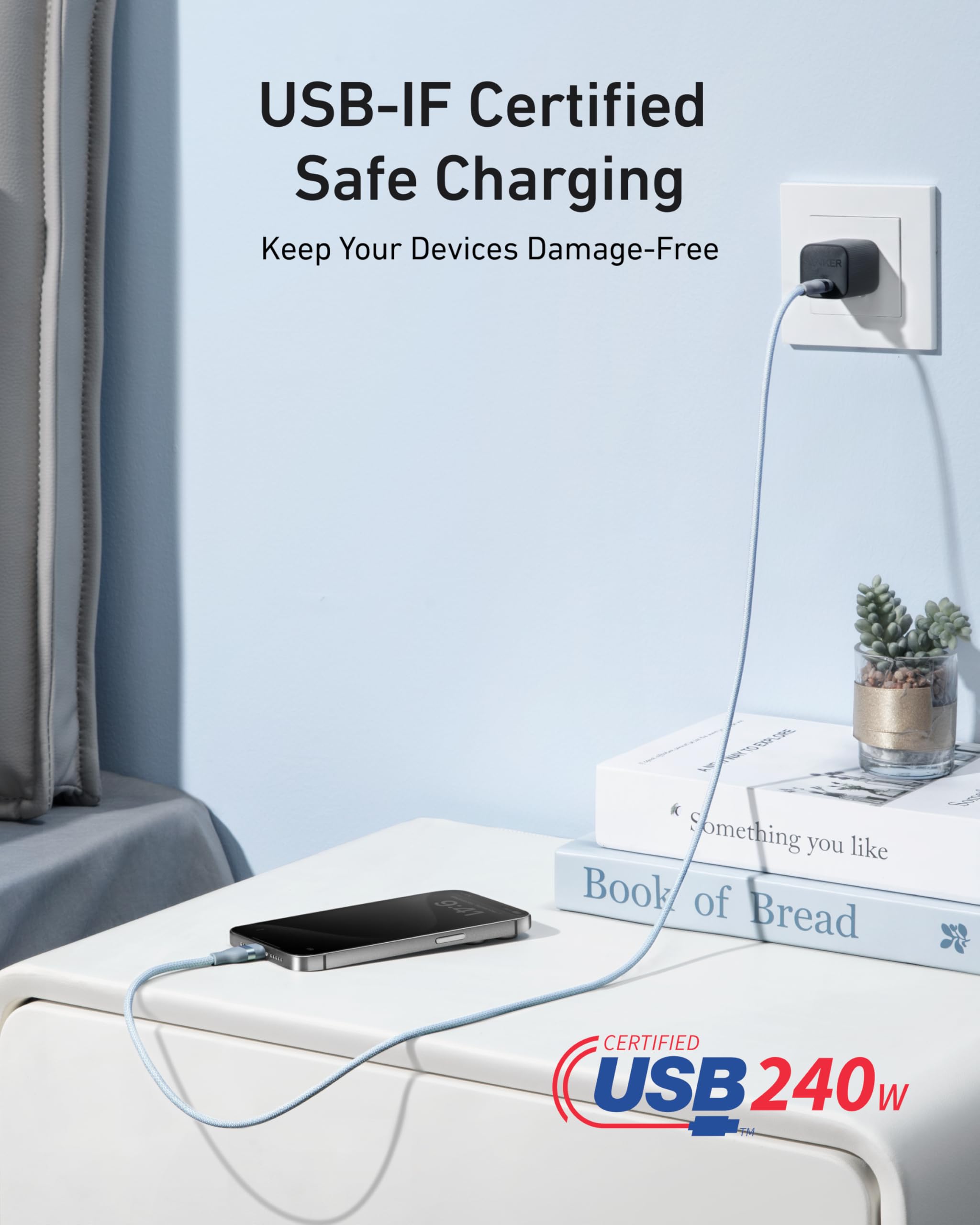 240W charging cable with USB-C for safe power