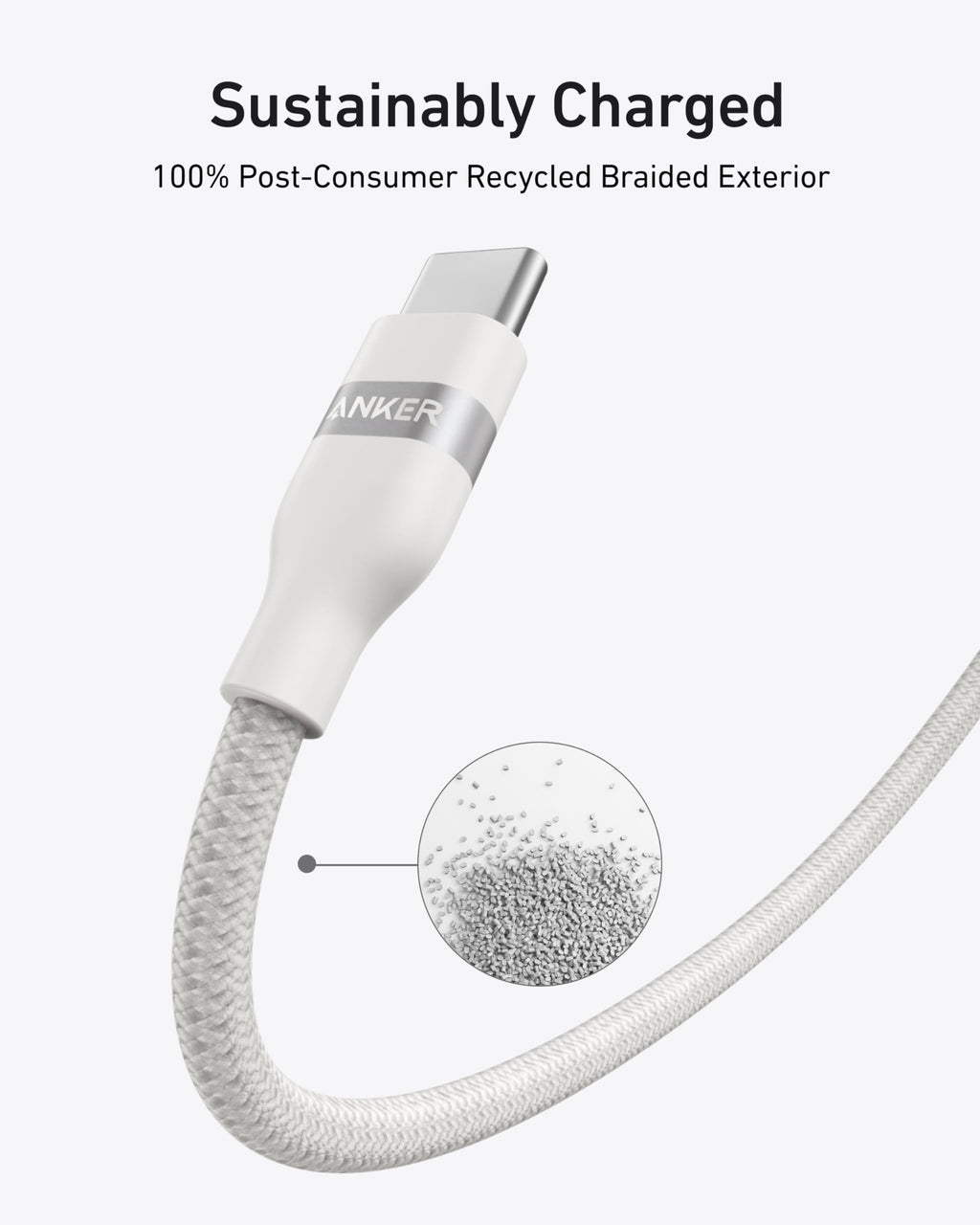 charging cable with recycled braided exterior for sustainability
