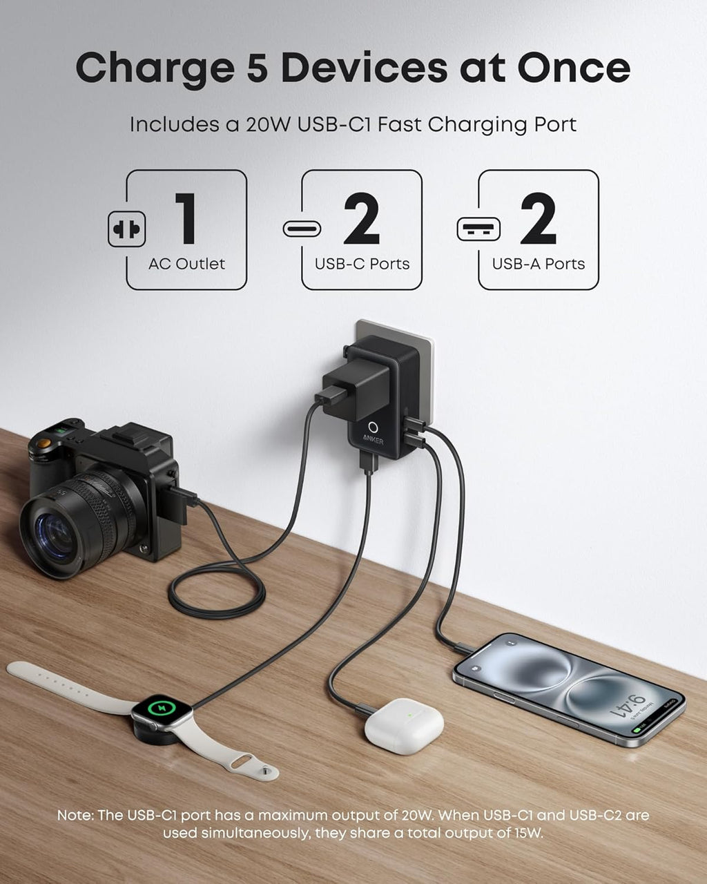 multi-charger with 5 ports for fast charging