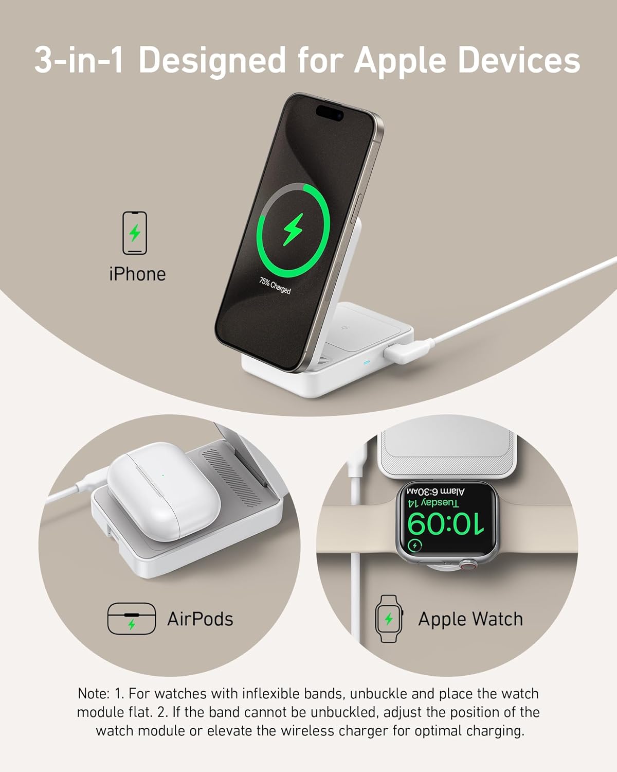 3-in-1 charger for iPhone with AirPods and Apple Watch support