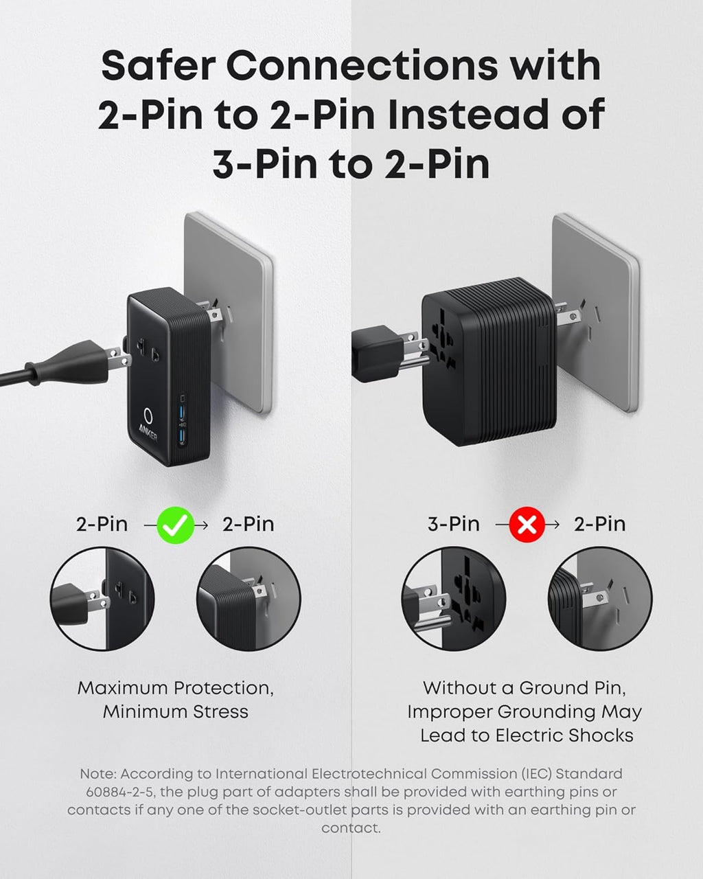 adapter with foldable pins for space-saving
