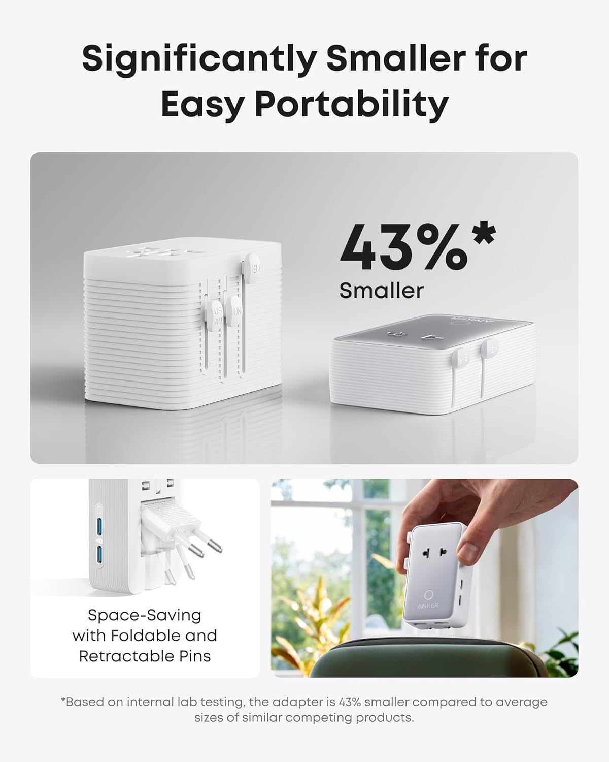 compact adapter with foldable pins for portability