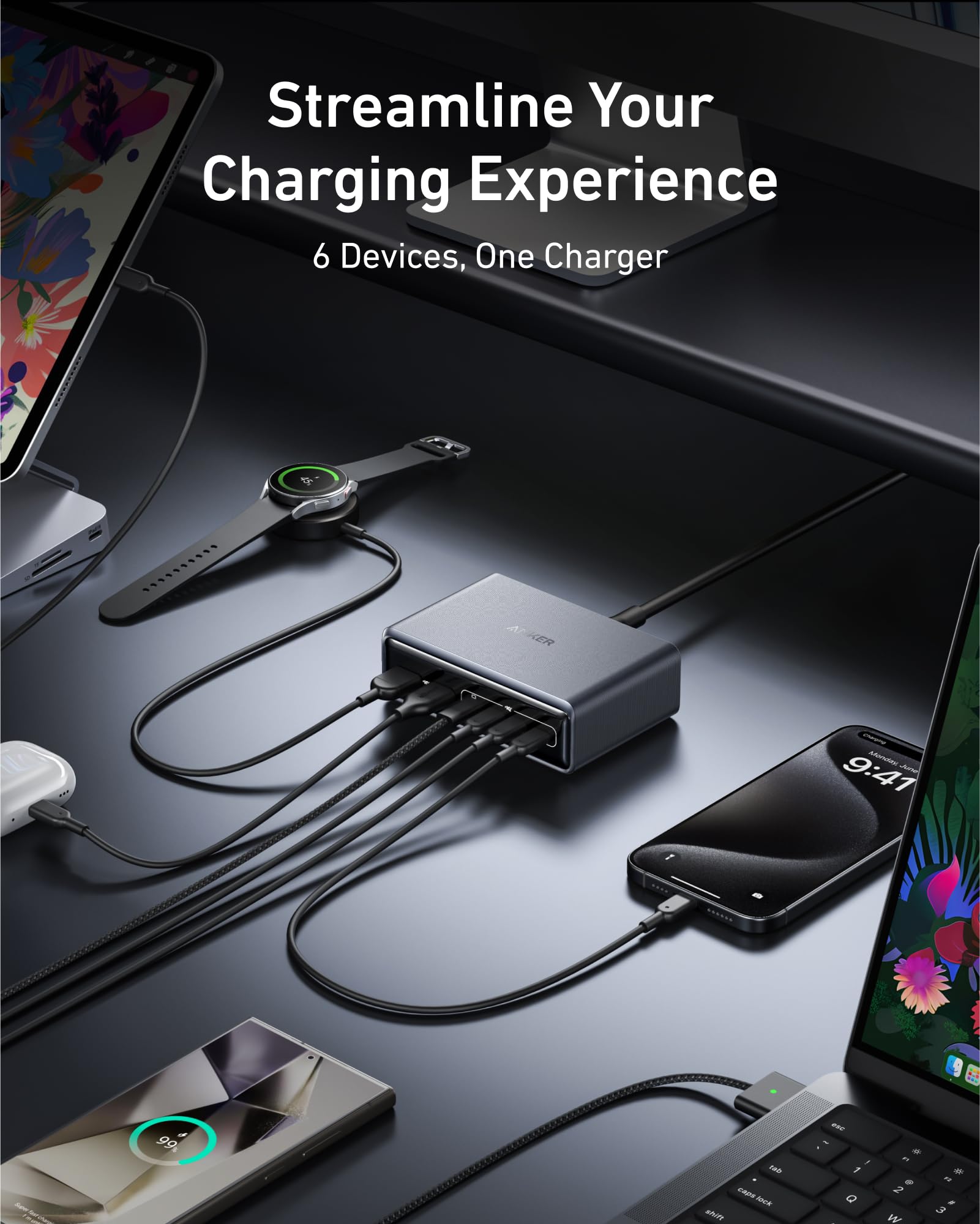 Prime Charger (200W, 6 Ports, GaN) and Prime USB-C to USB-C Cable 240W