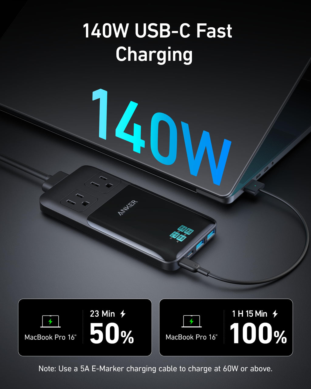 GaNPrime 140W USB-C for fast laptop charging with MacBook Pro data