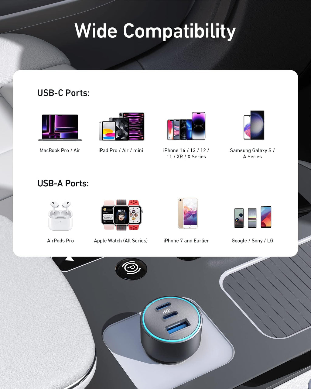 charger showing wide compatibility for USB devices