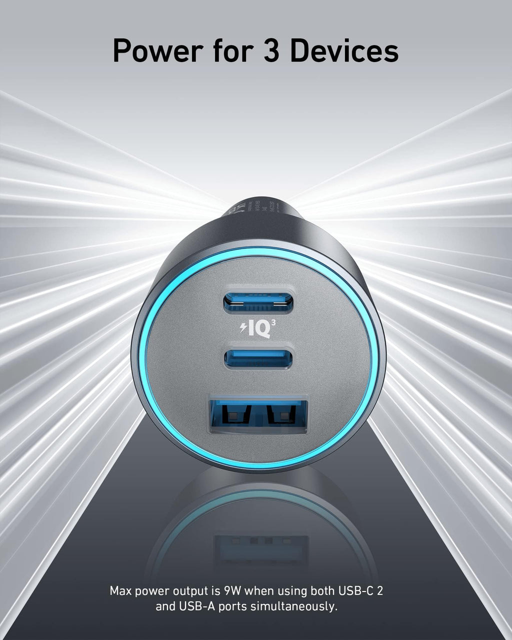 power adapter with three USB ports for charging
