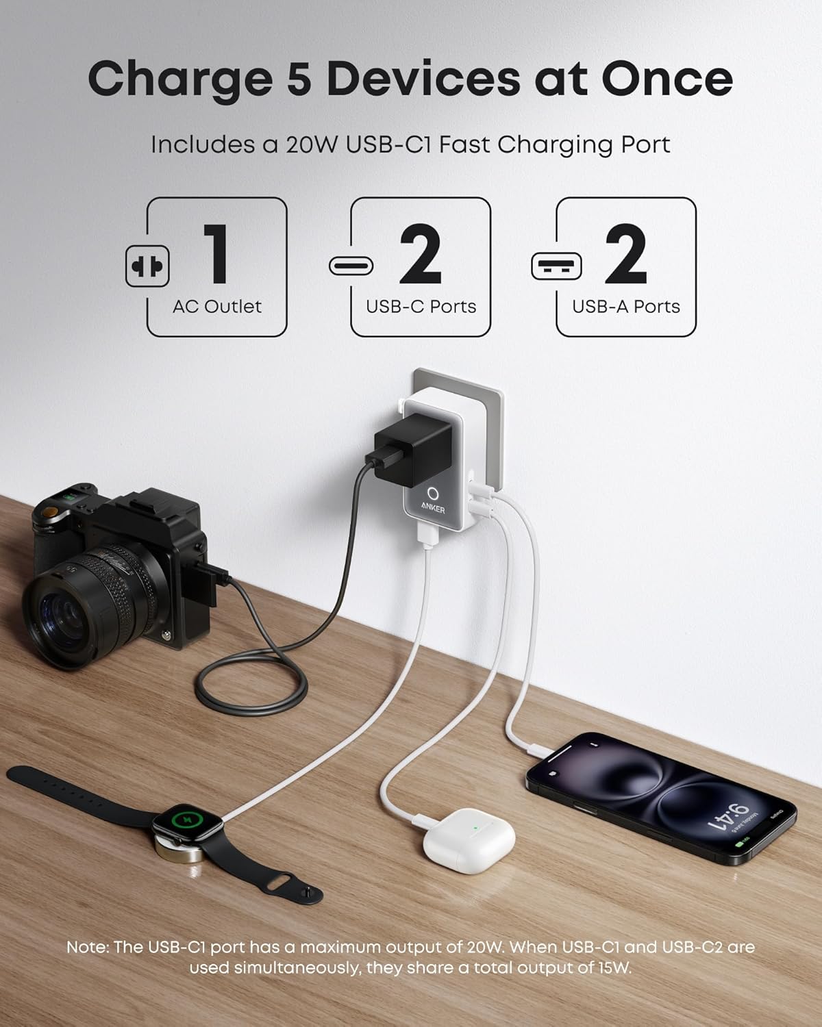 MagGo Wireless Charging Station (3-in-1, Foldable Pad) and Nano Travel Adapter (5-in-1, 20W, 1-Pack)