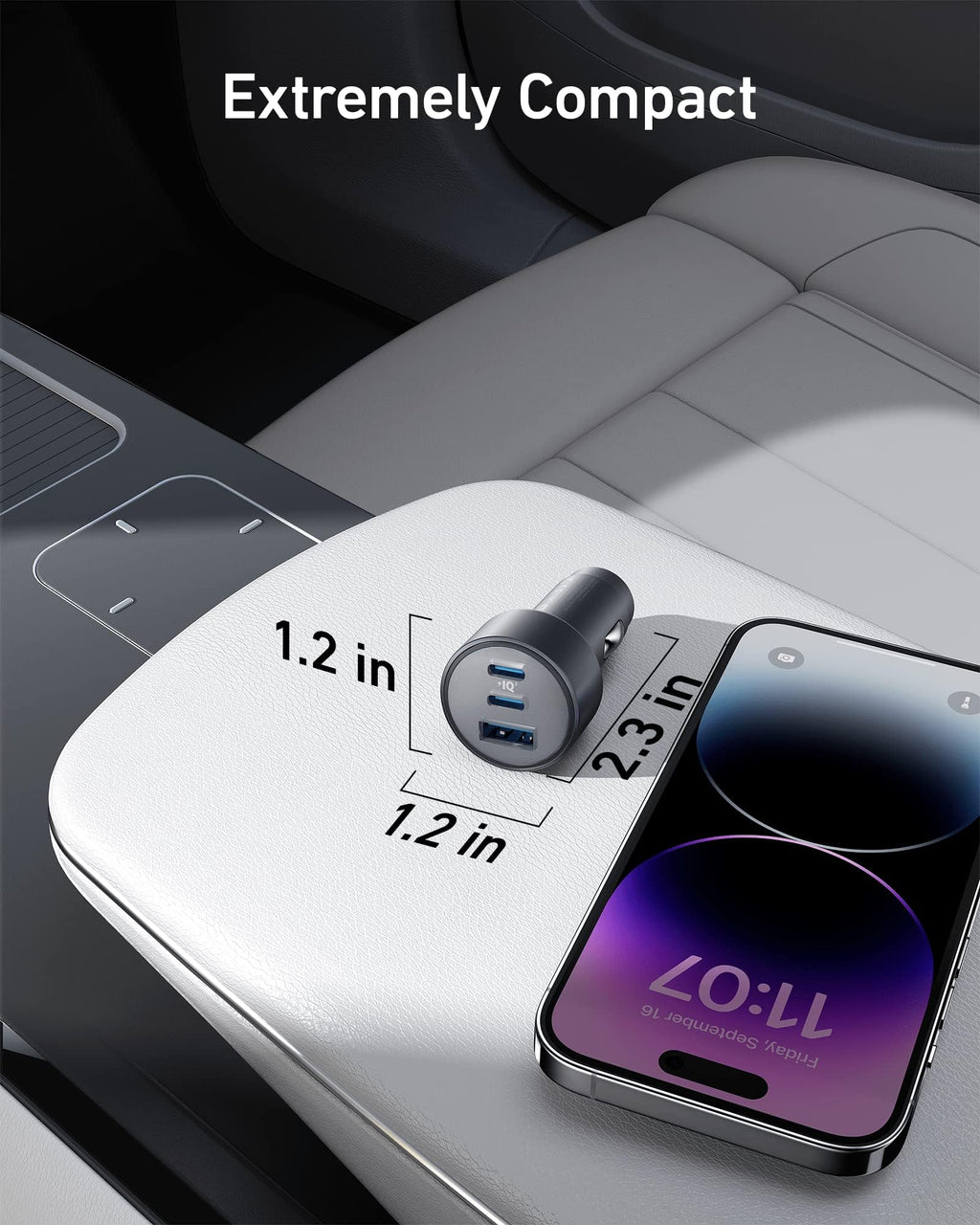 compact car charger with dual USB ports for convenient charging
