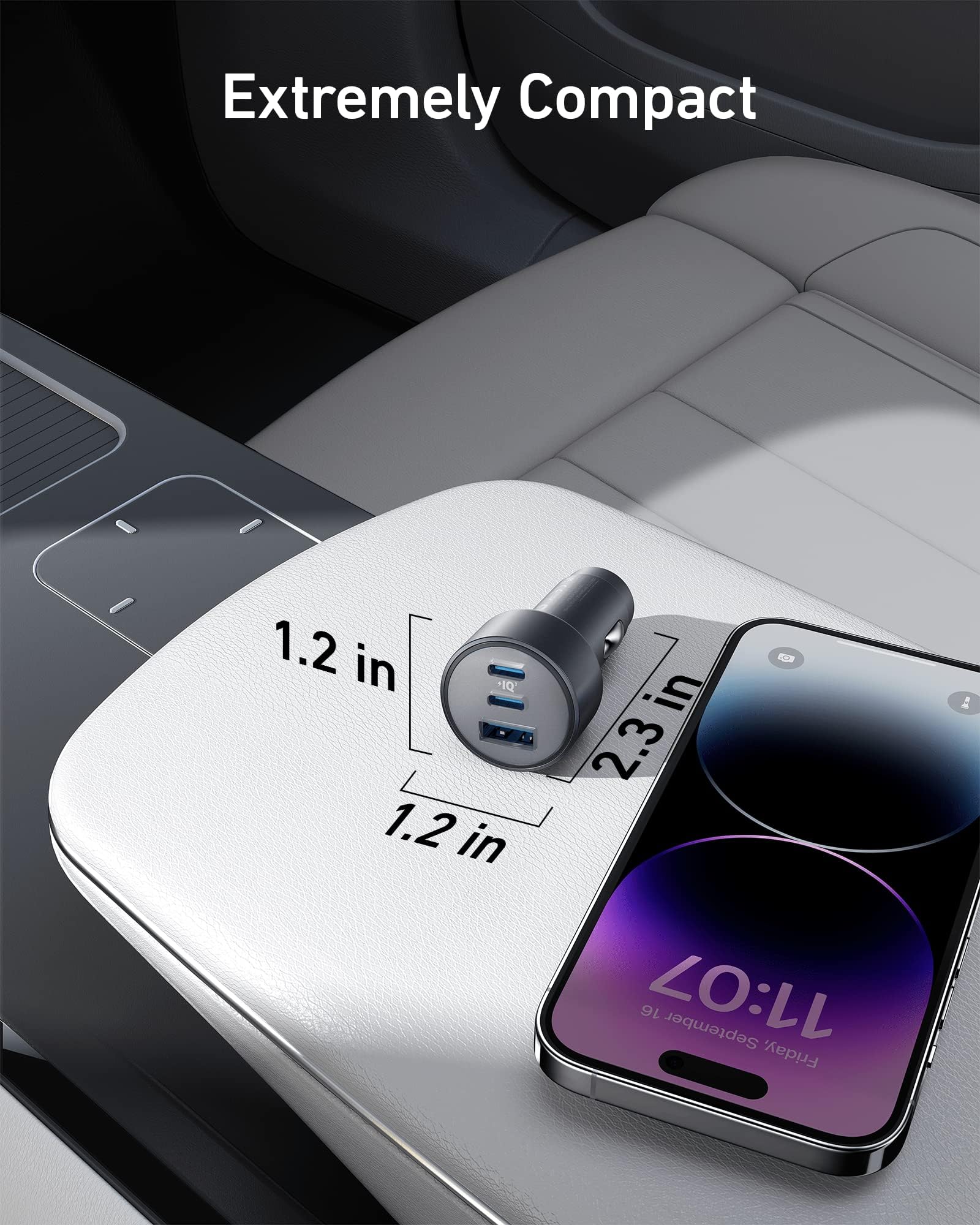 compact car charger with dual USB ports for convenient charging