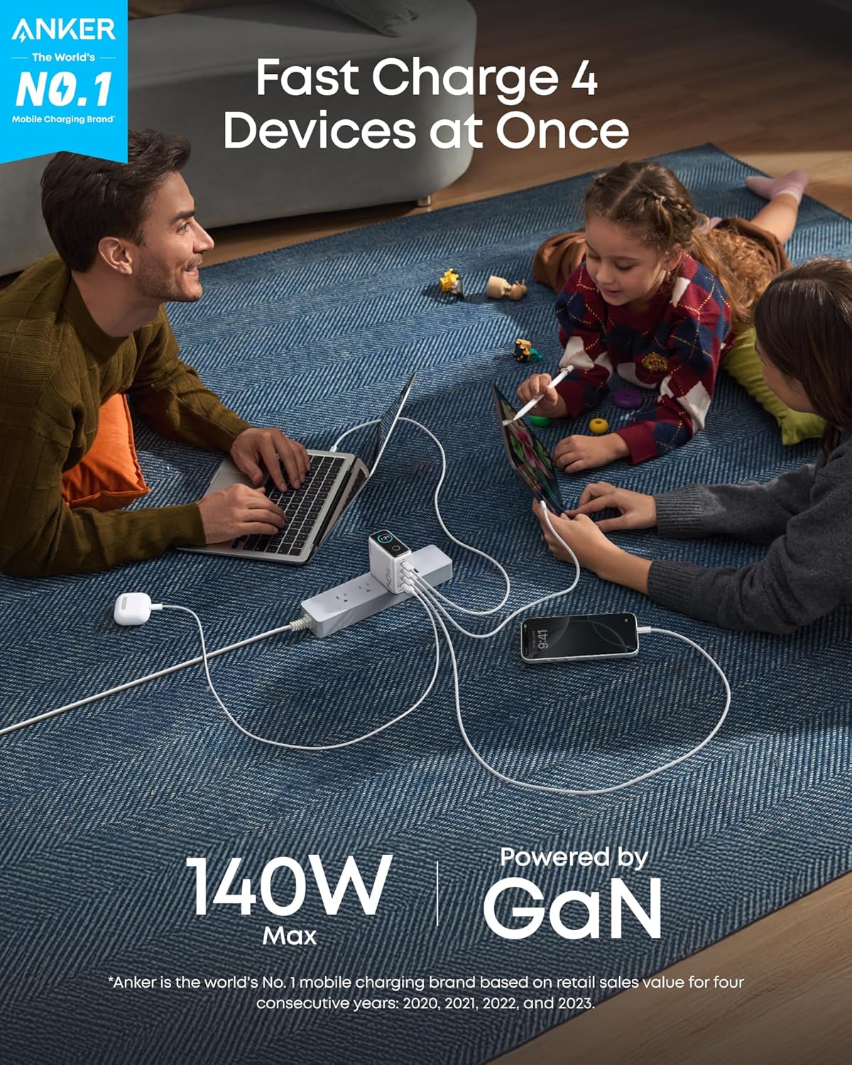 Charger (140W, 4-Port, PD 3.1) with USB-C Cable