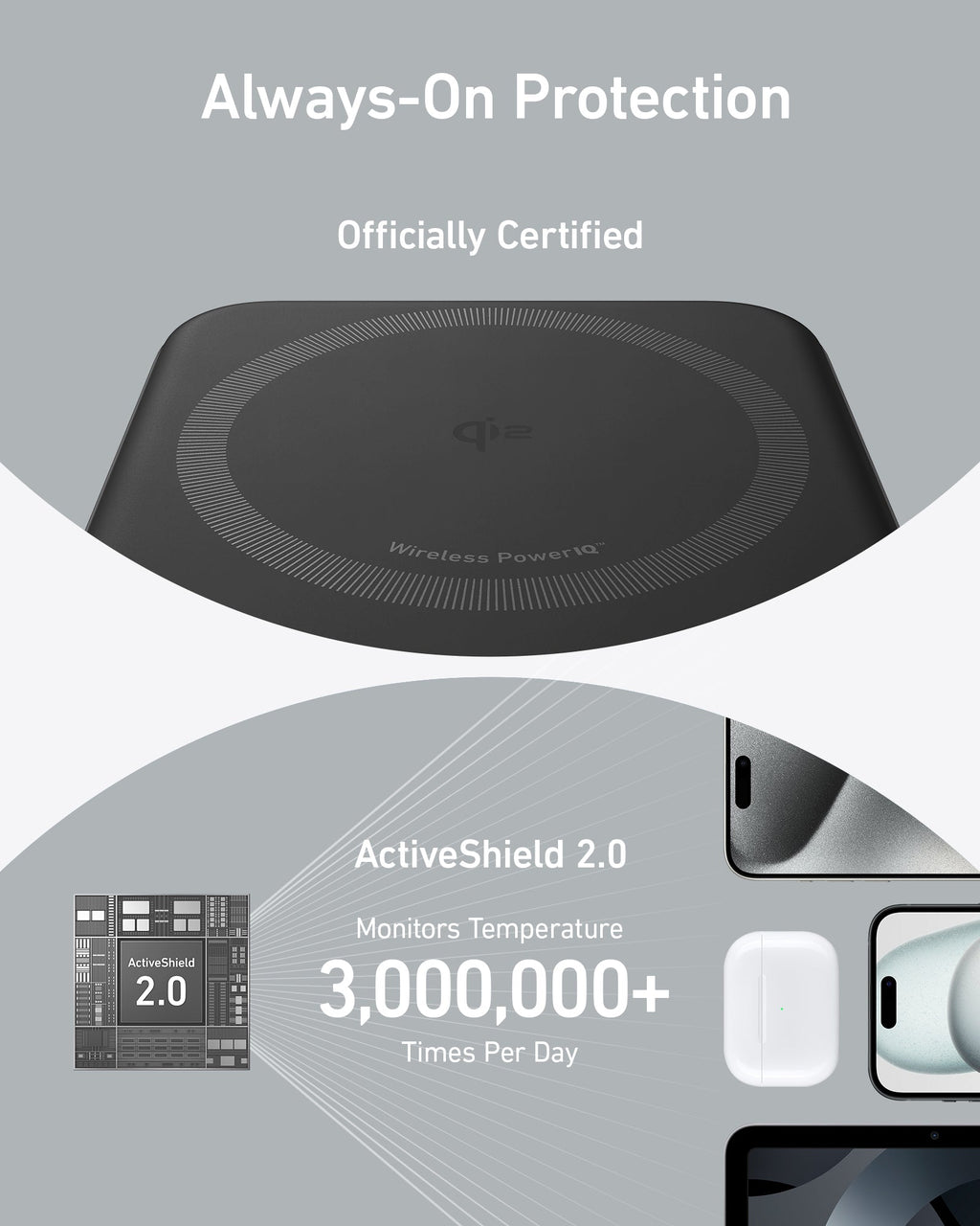 wireless charger with ActiveShield 2.0 for Keyword