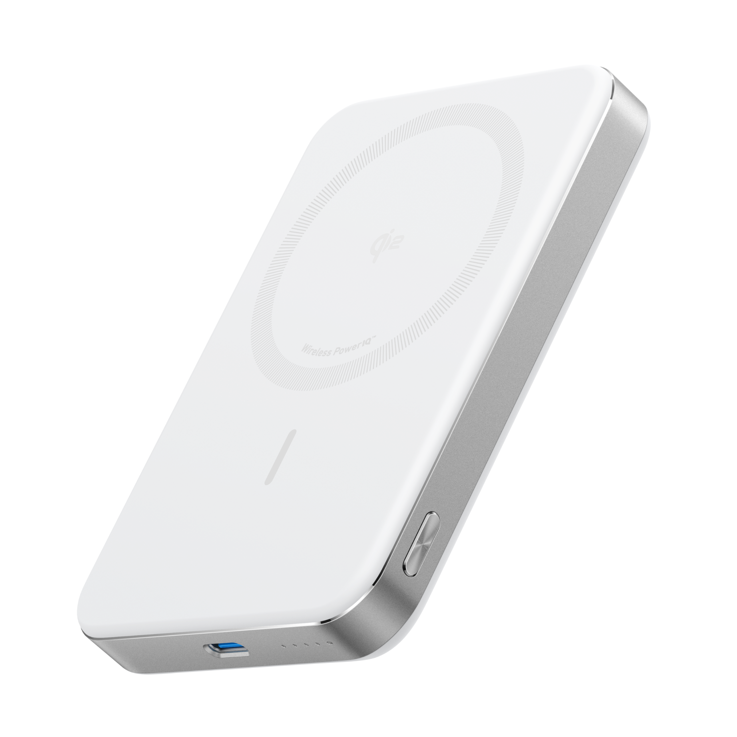 wireless power bank with sleek white design and USB-C port