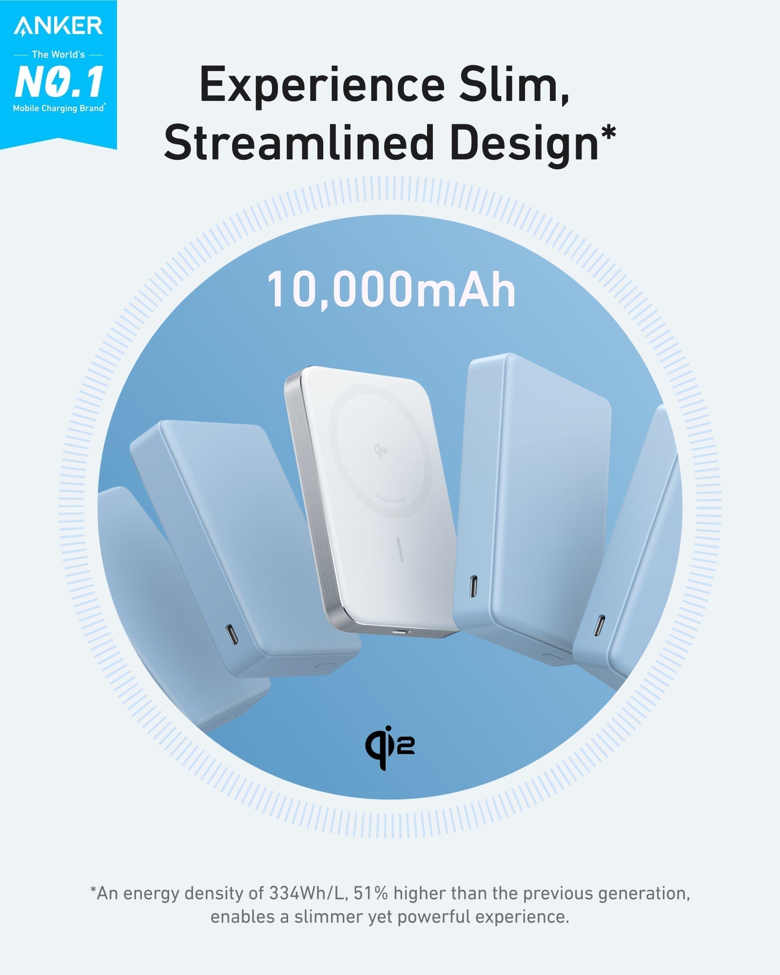 sleek Qi2 power bank for 10000mAh slim streamlined charging