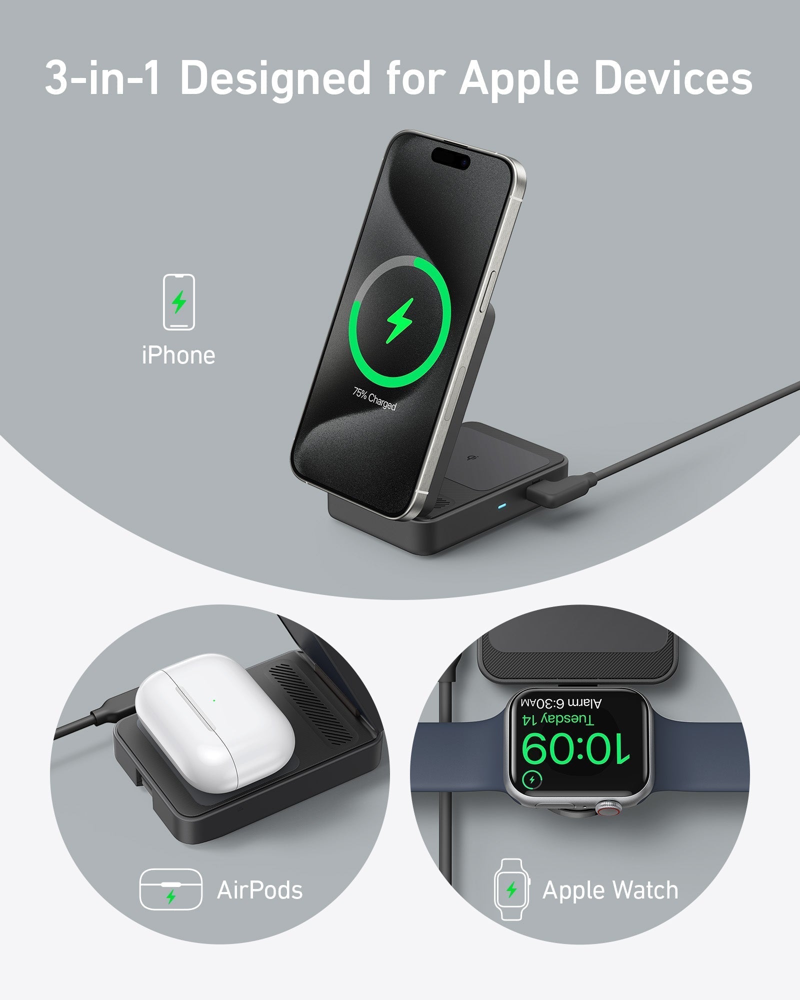 Refurbished MagGo Wireless Charging Station (Foldable 3-in-1)