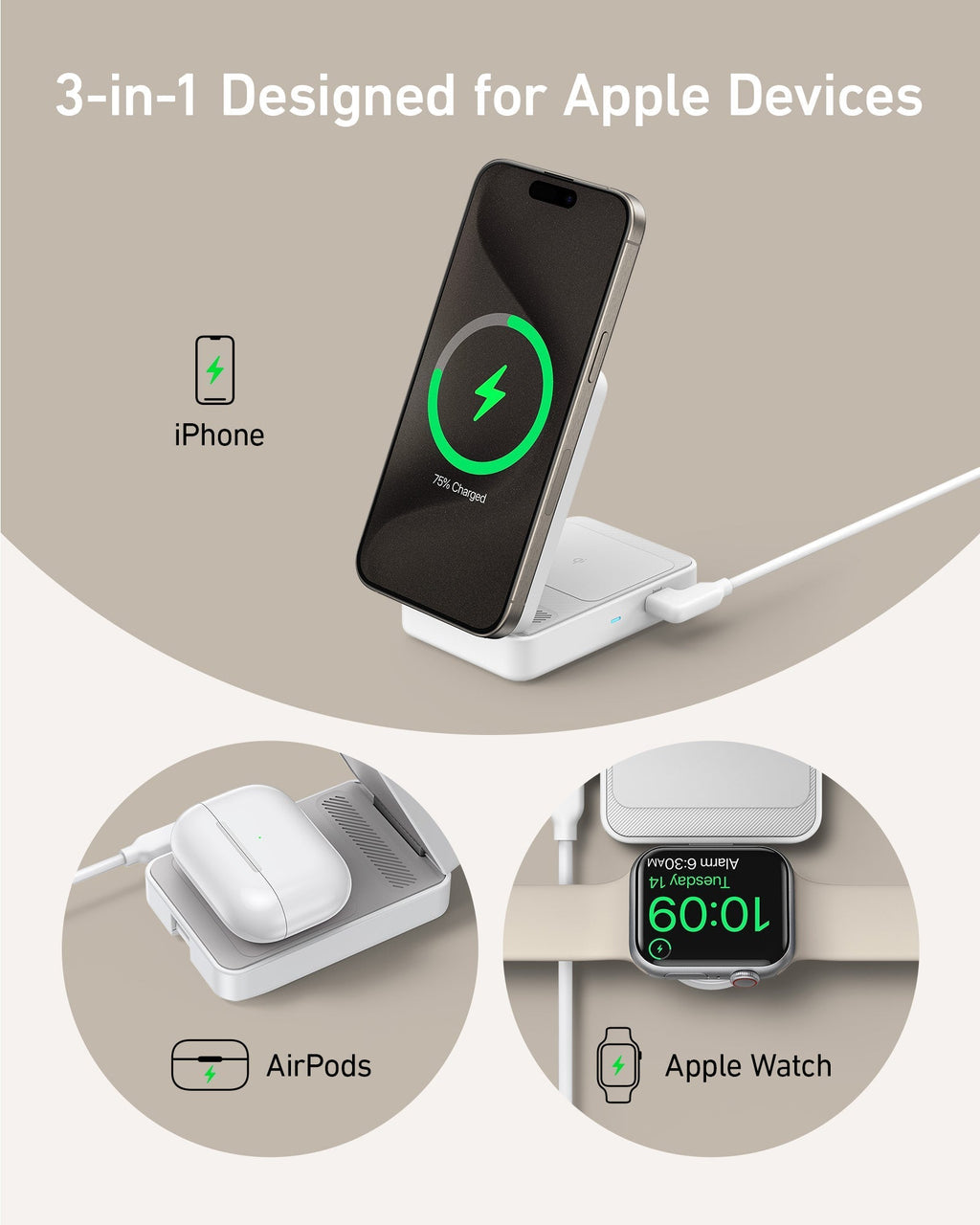 Refurbished MagGo Wireless Charging Station (Foldable 3-in-1)