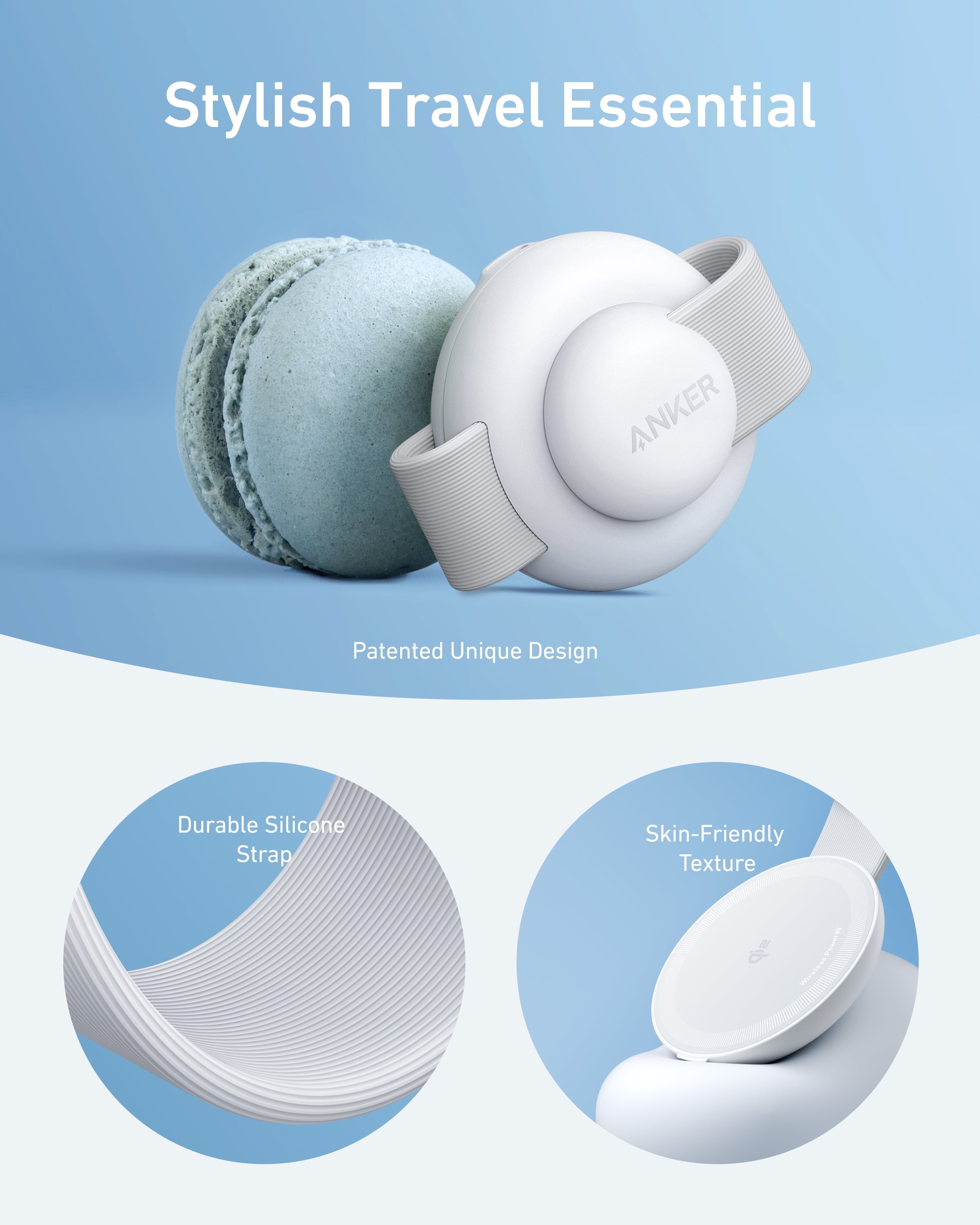 patented charger with durable silicone strap for stylish travel