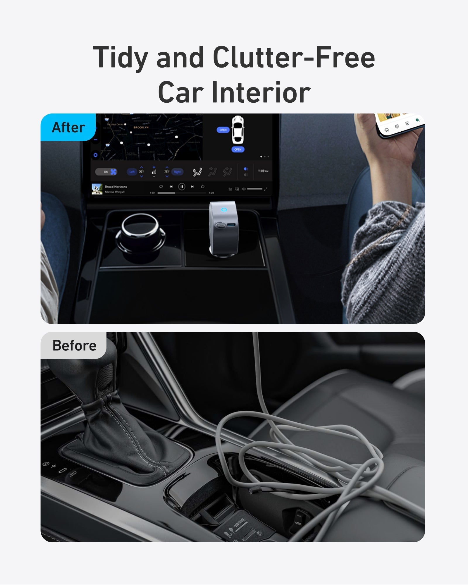 with clean console for tidy car interior