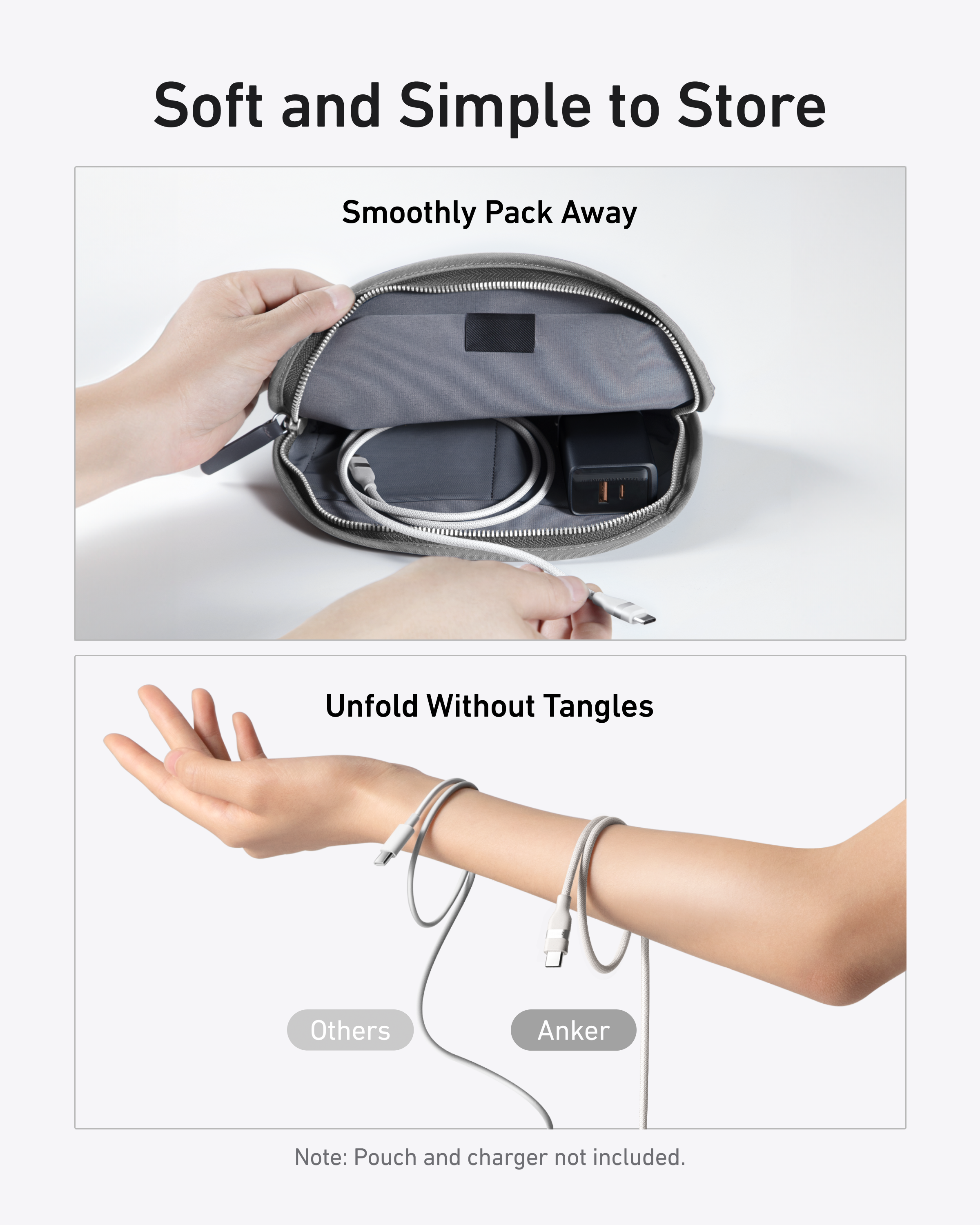 charging cable with soft material for easy storage