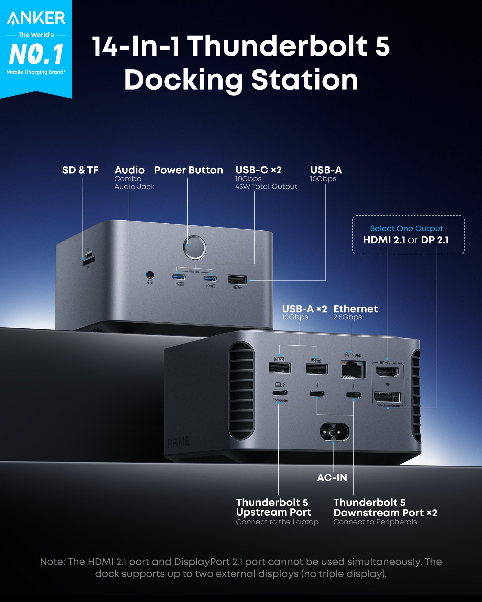 Prime TB5 Docking Station (14-in-1, 8K, Thunderbolt 5 )