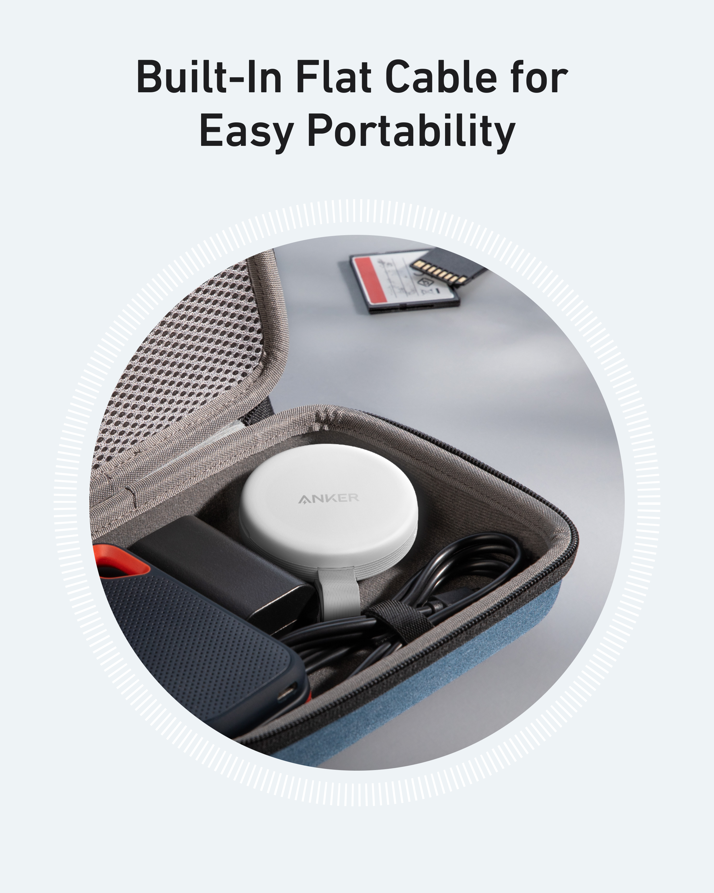 with flat built-in cable for easy storage with accessories
