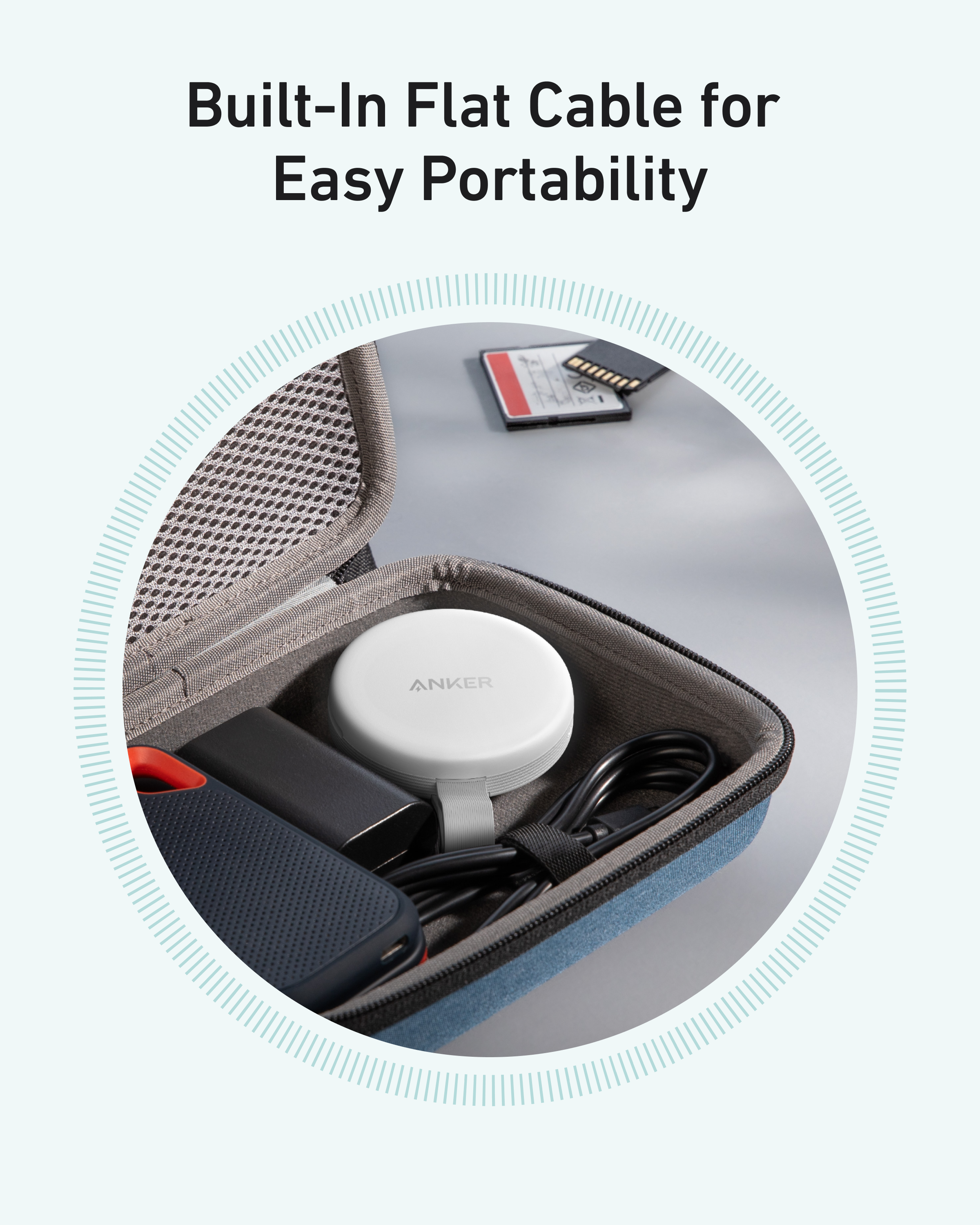 with built-in flat cable for portability