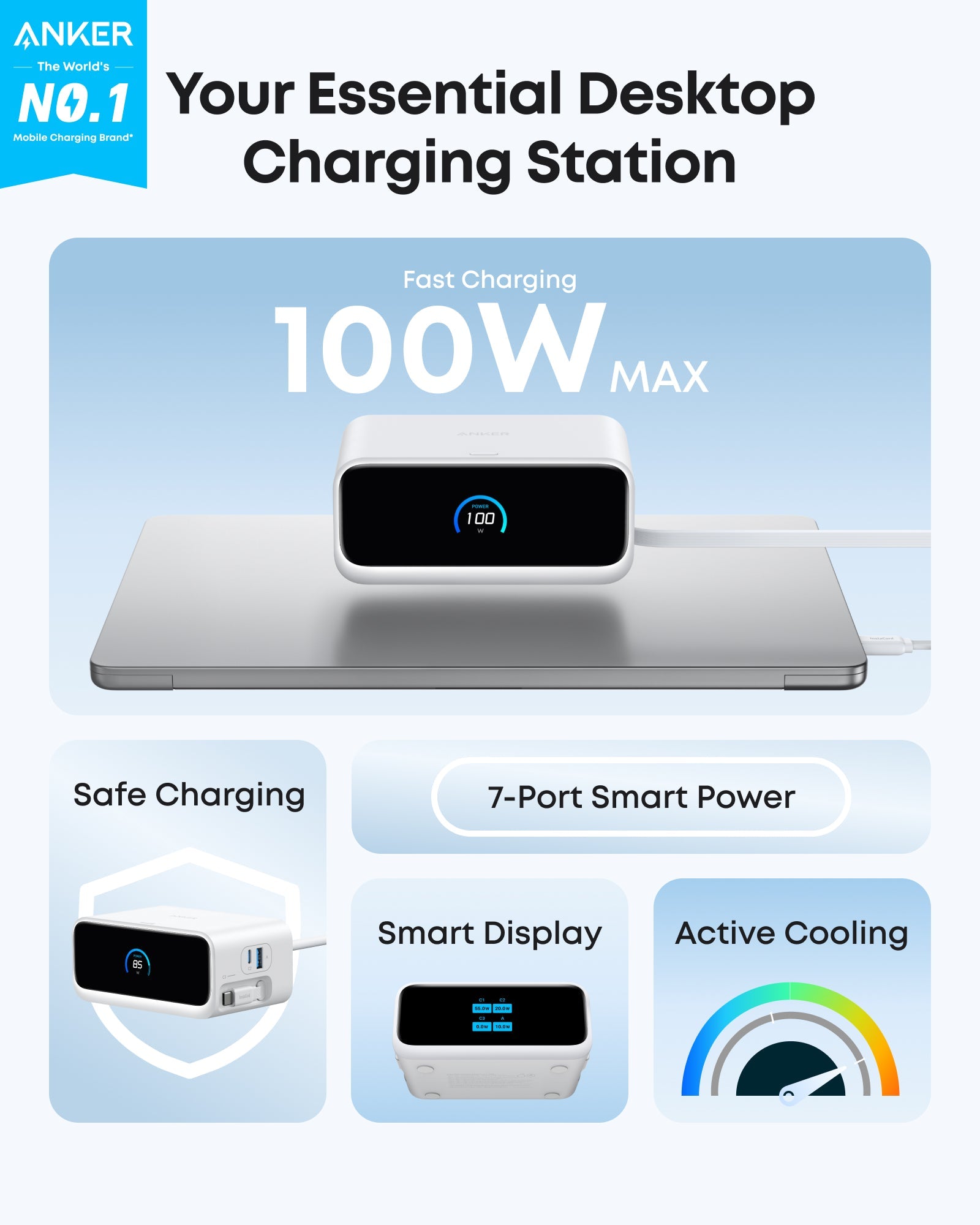 Nano Charging Station (7-in-1, 100W) and Nano Charger (45W) with Cable