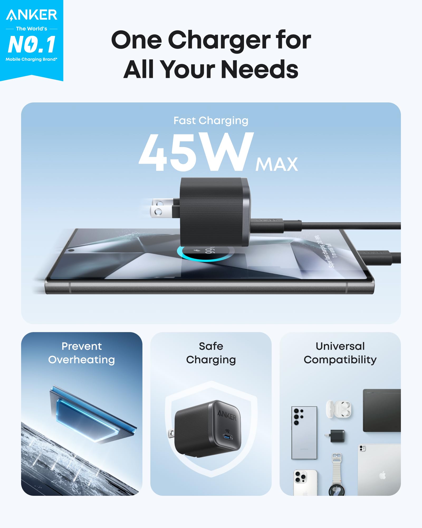 charger with 45W max USB-C for fast charging