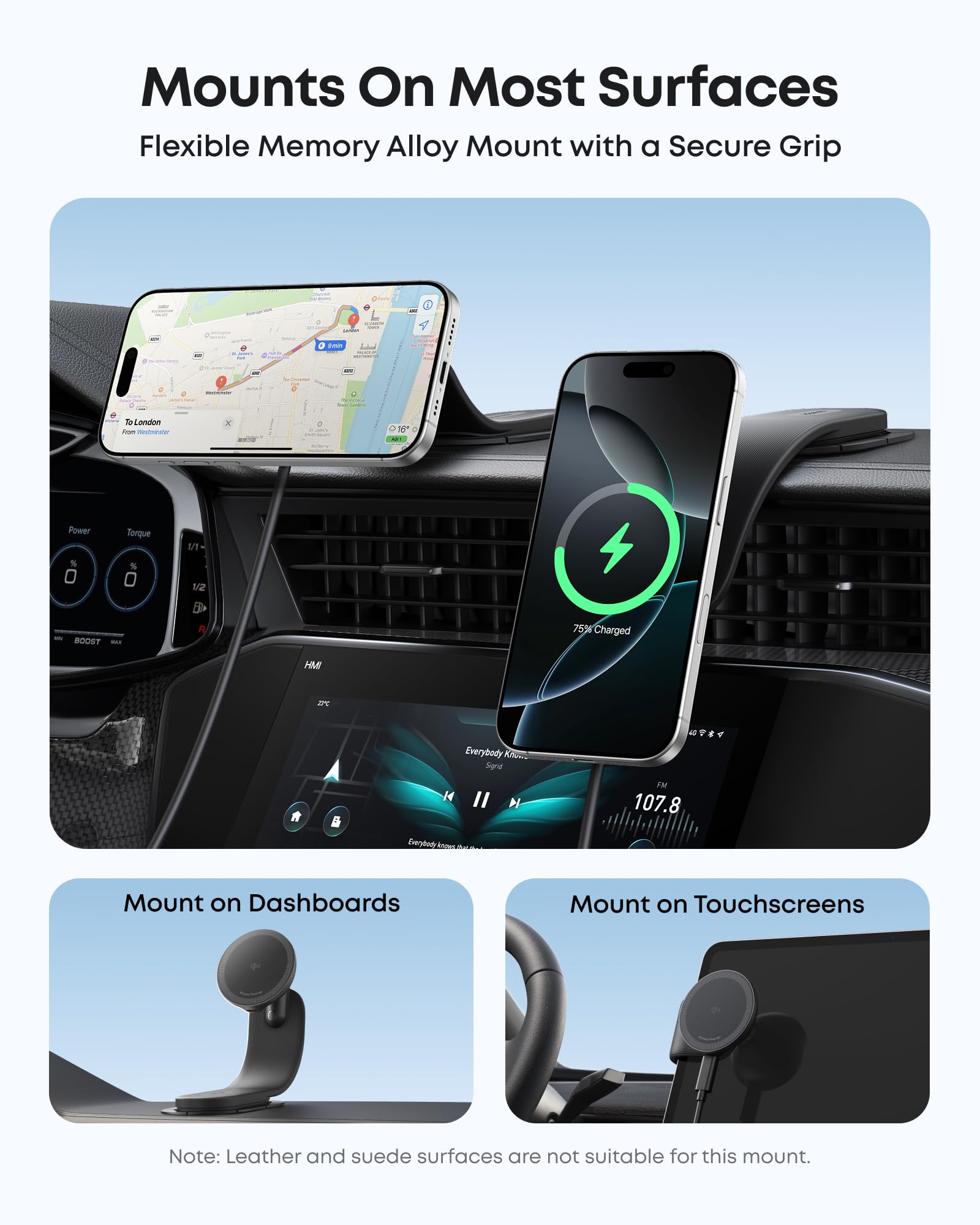 mount for Keyword with secure grip for dashboards and touchscreens