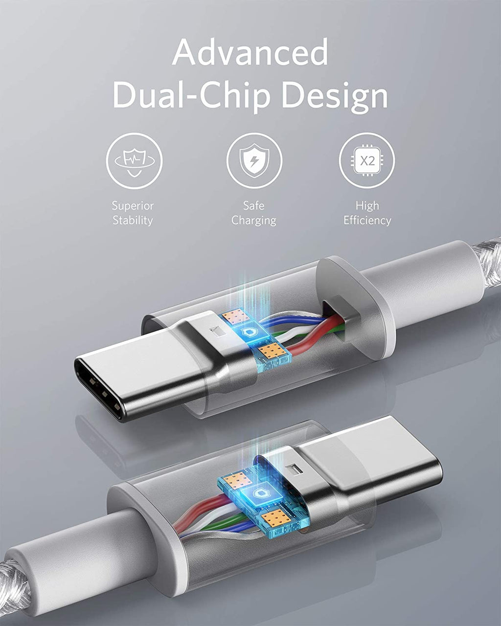 cable with dual-chip linking wires for safe charging