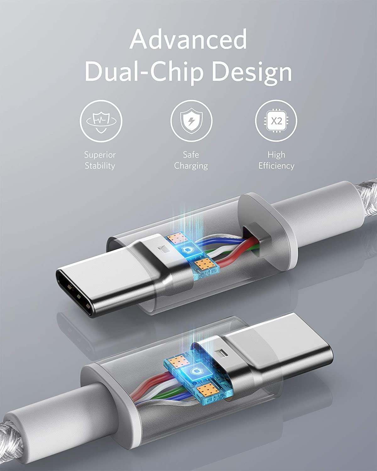 cable with dual-chip linking wires for safe charging