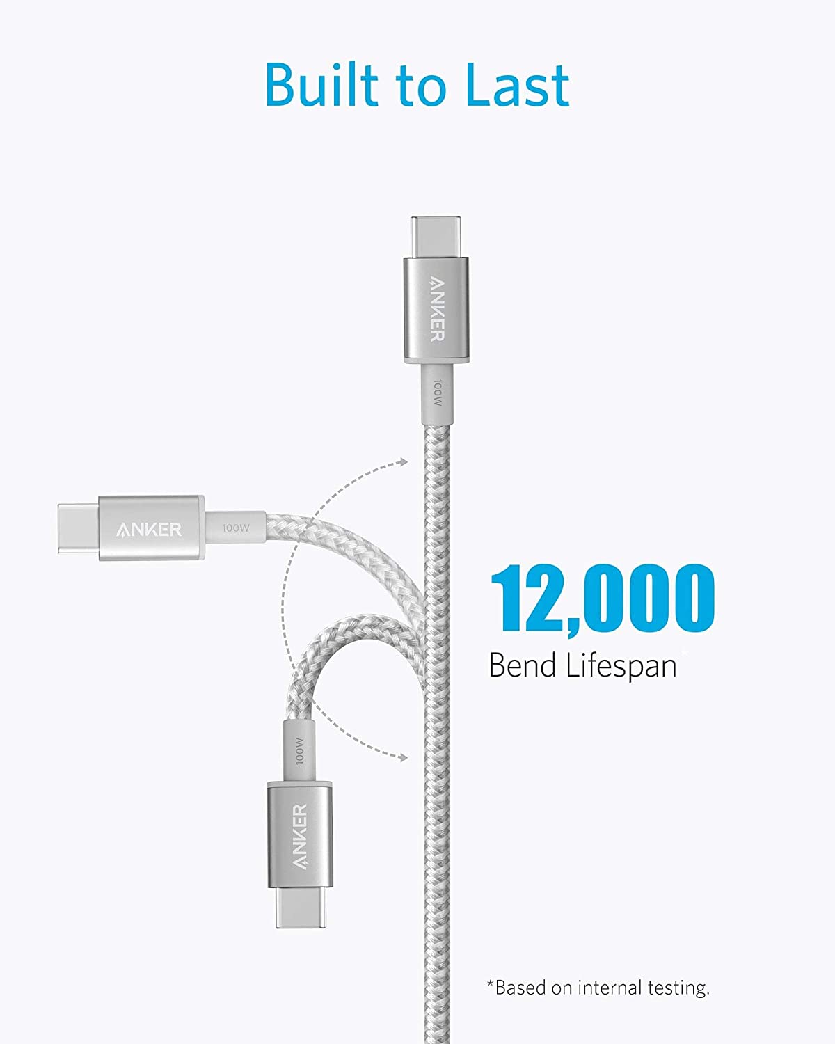 cable with silver braided design for 12,000 bend lifespan