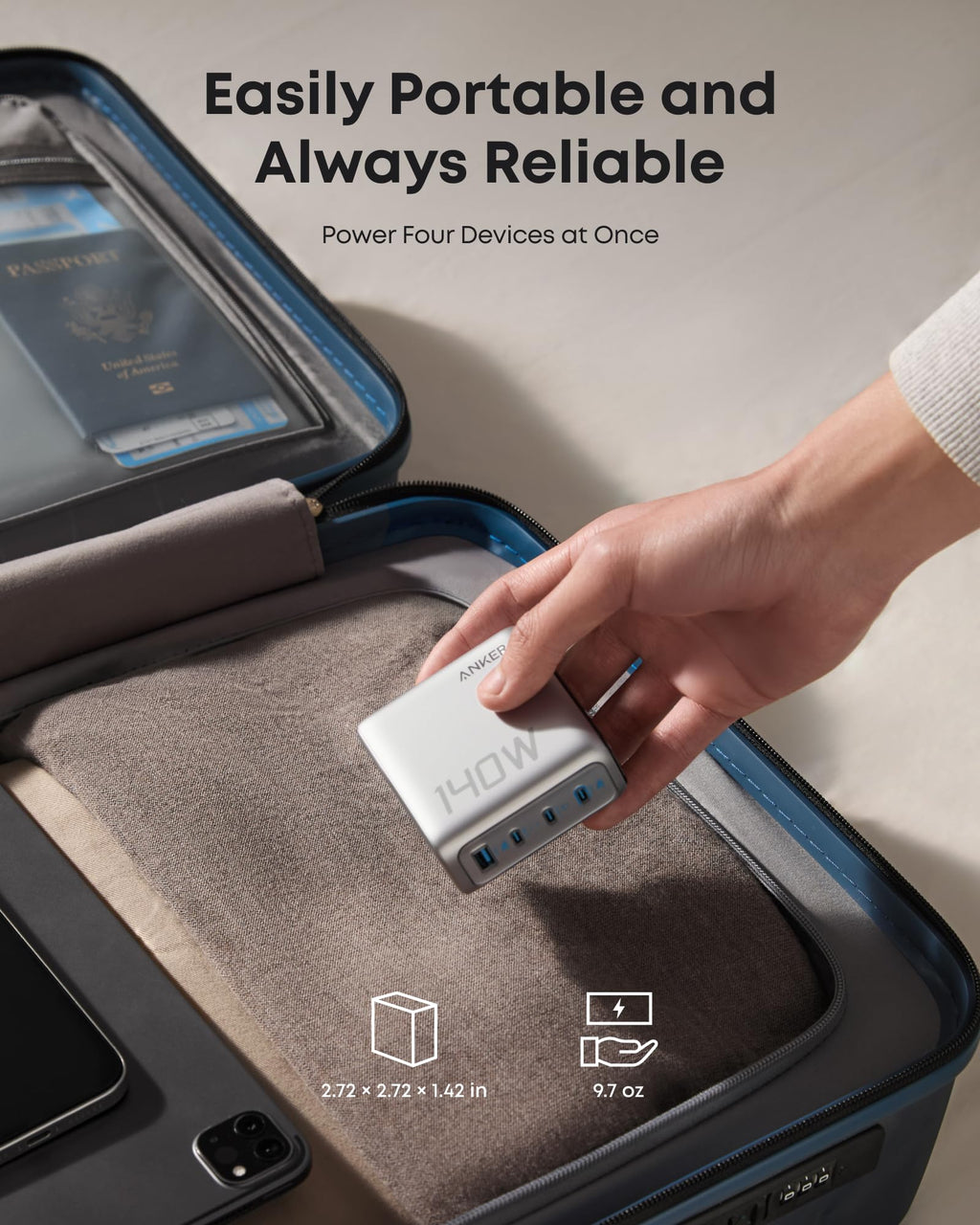 portable charger with 140W power for travel reliability