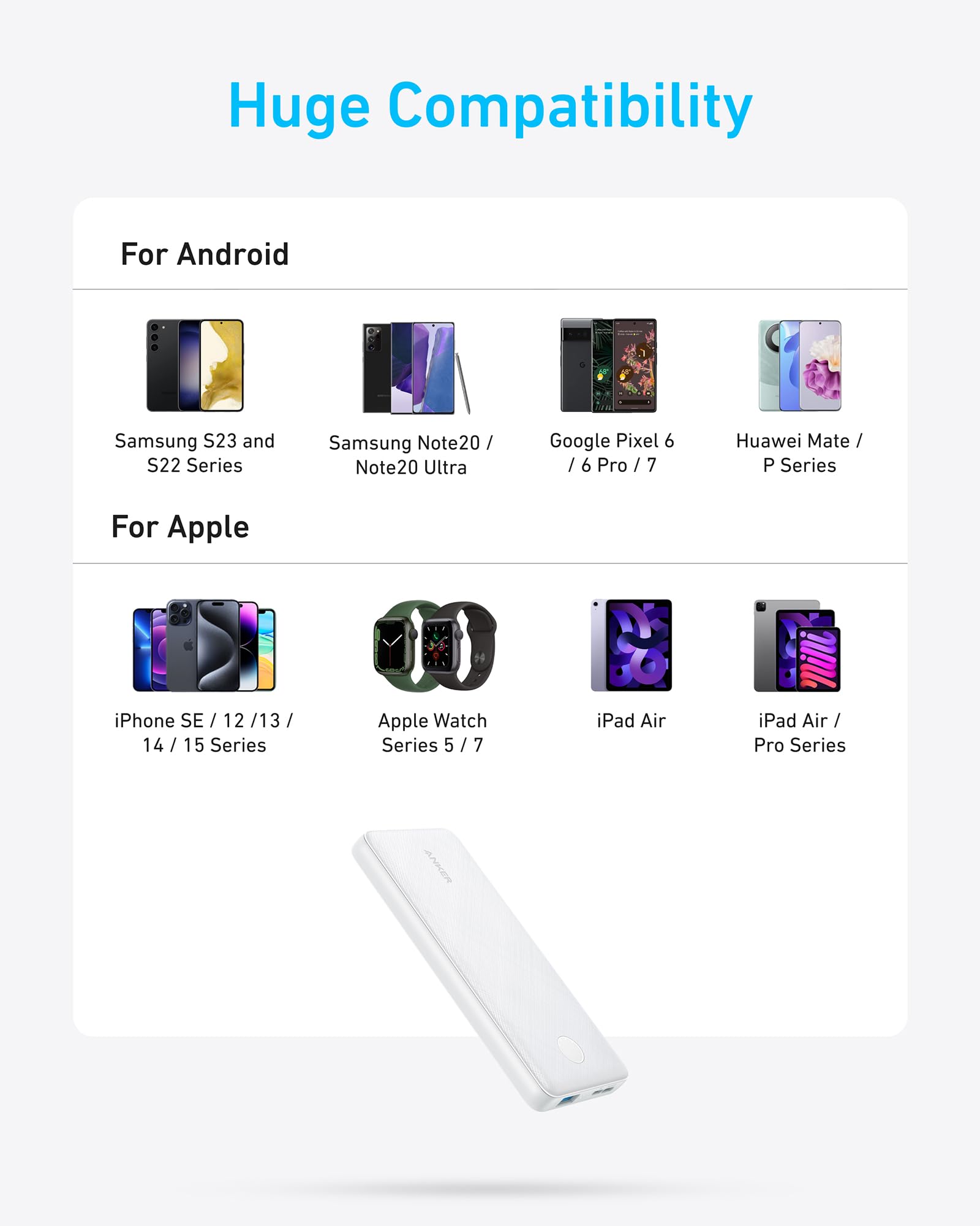 power bank with huge compatibility for Android and Apple.