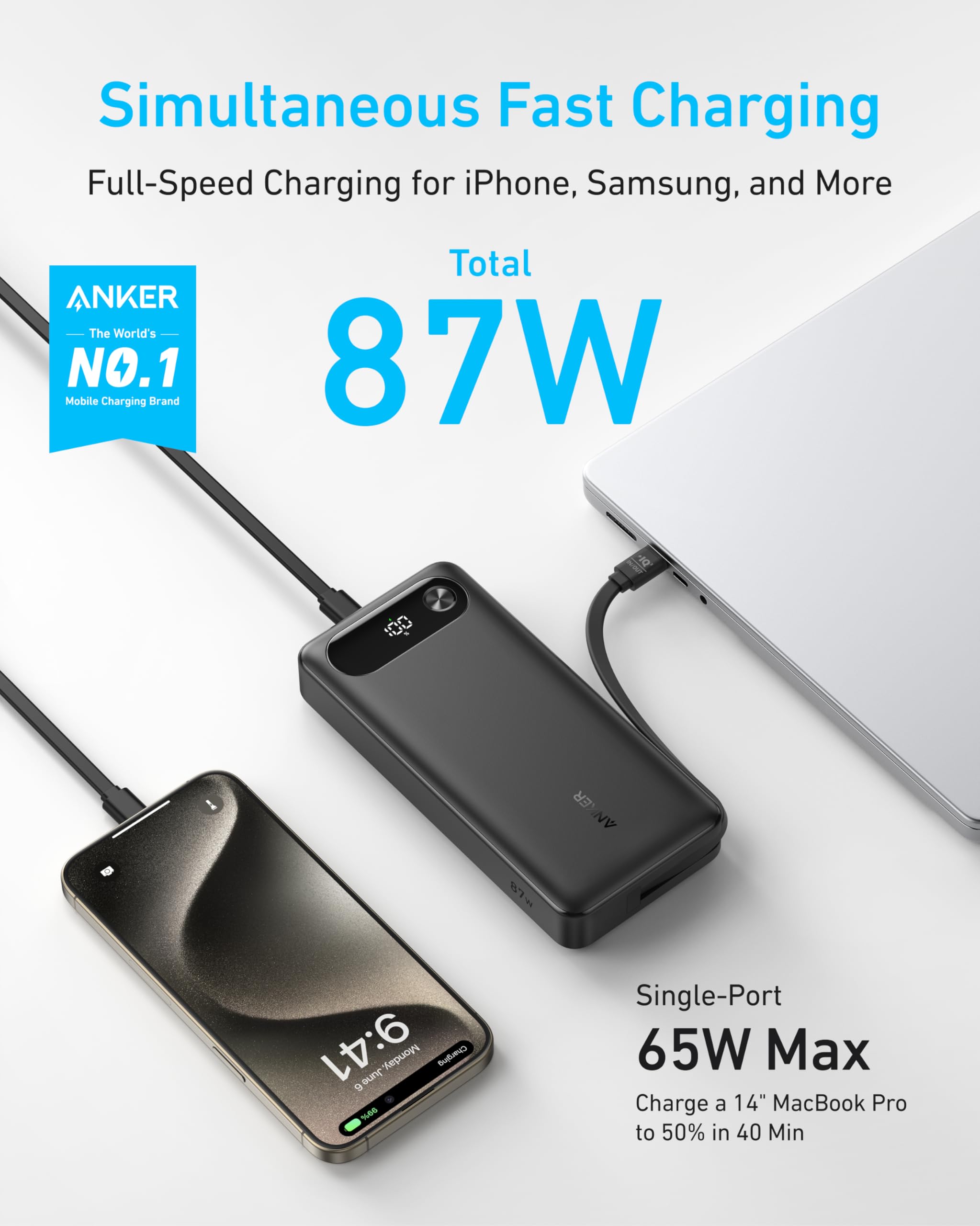 simultaneous charging for laptop and phone with 87W total output
